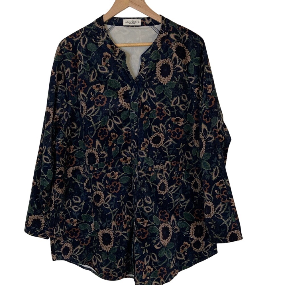 Natural Life Womens‎ Corduroy Dress Navy Tan Dahlias Size Medium Western Boho